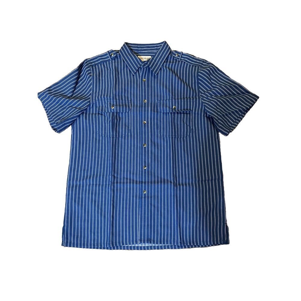 John Blair Lightweight Blue Striped Button Down Camp Collar‎ Shirt Size Medium